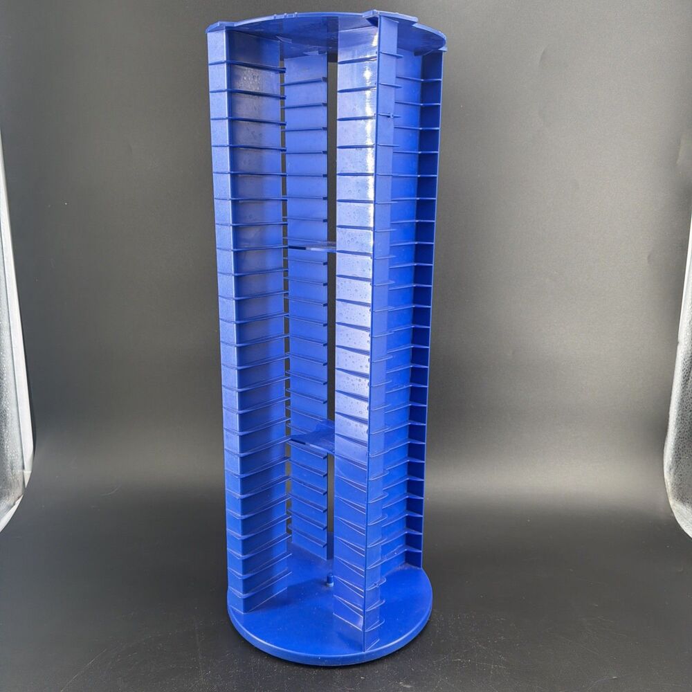 Fellowes 100 Cassette Tape Blue Carousel Rotating Spinning Storage Tower Rack